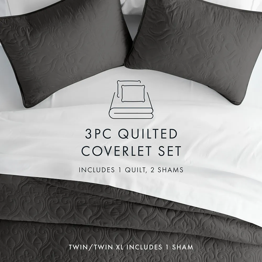 3-Piece Damask Quilted Coverlet Set - 12 Days of Deals