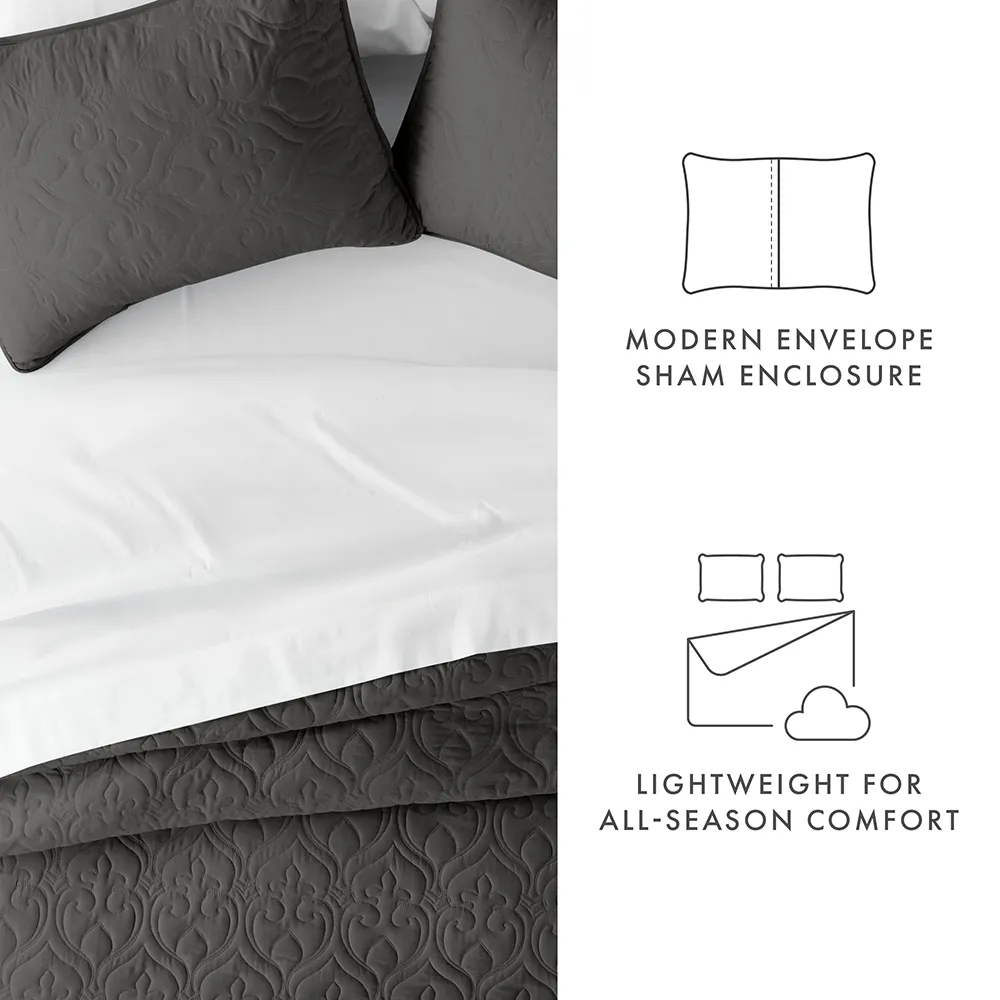 3-Piece Damask Quilted Coverlet Set - 12 Days of Deals
