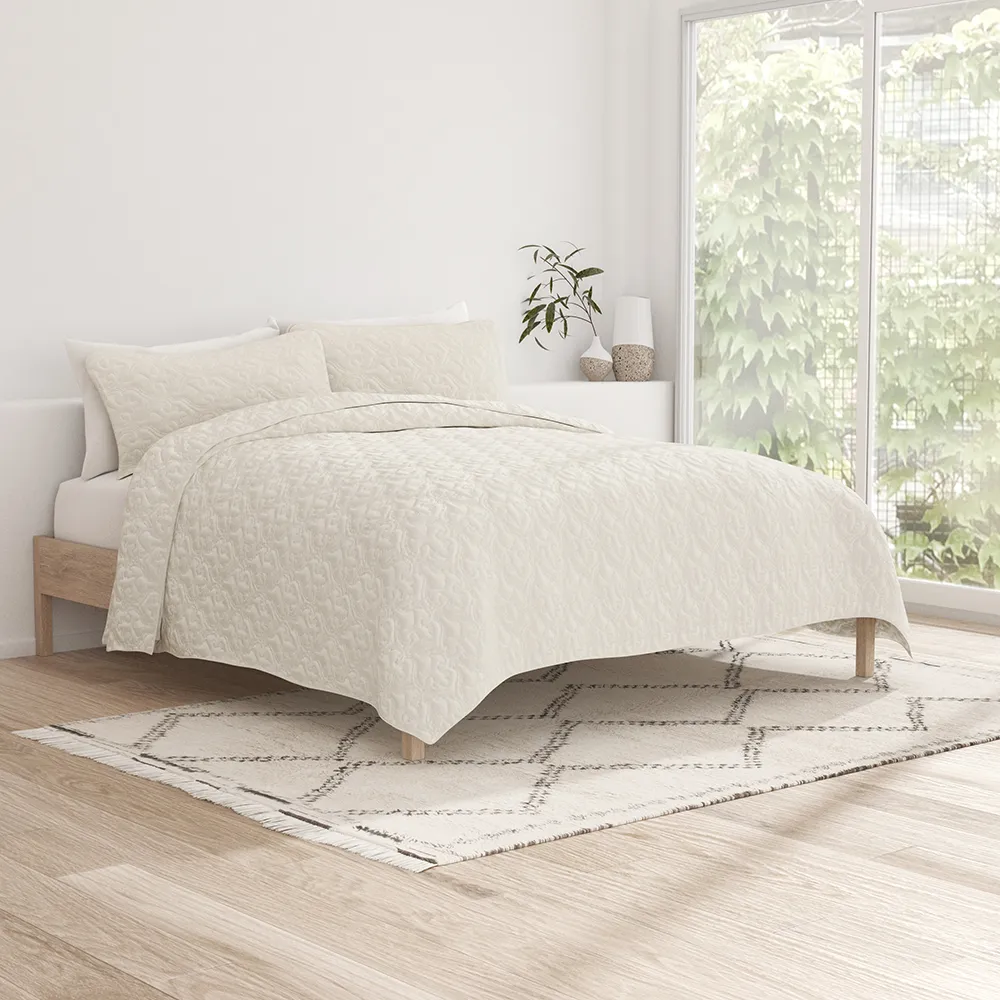3-Piece Damask Quilted Coverlet Set - 12 Days of Deals