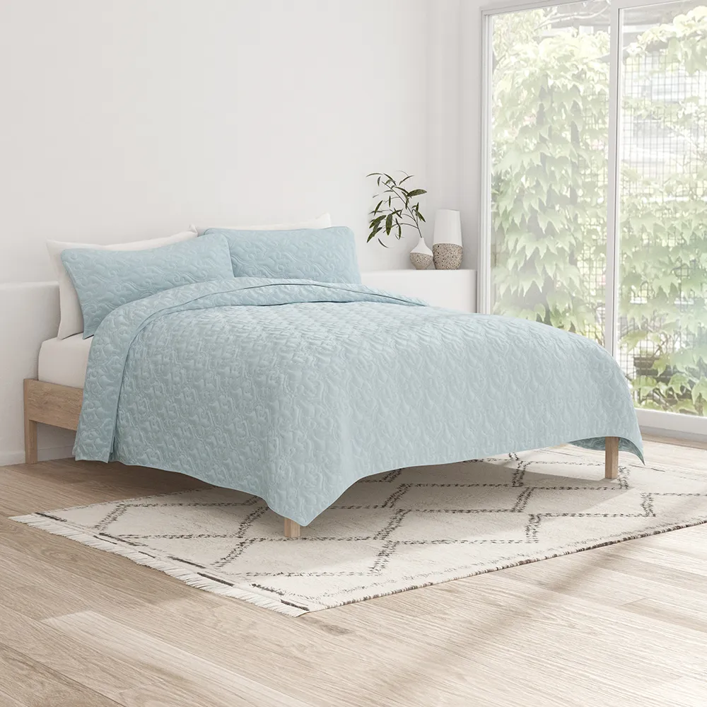 3-Piece Damask Quilted Coverlet Set - 12 Days of Deals