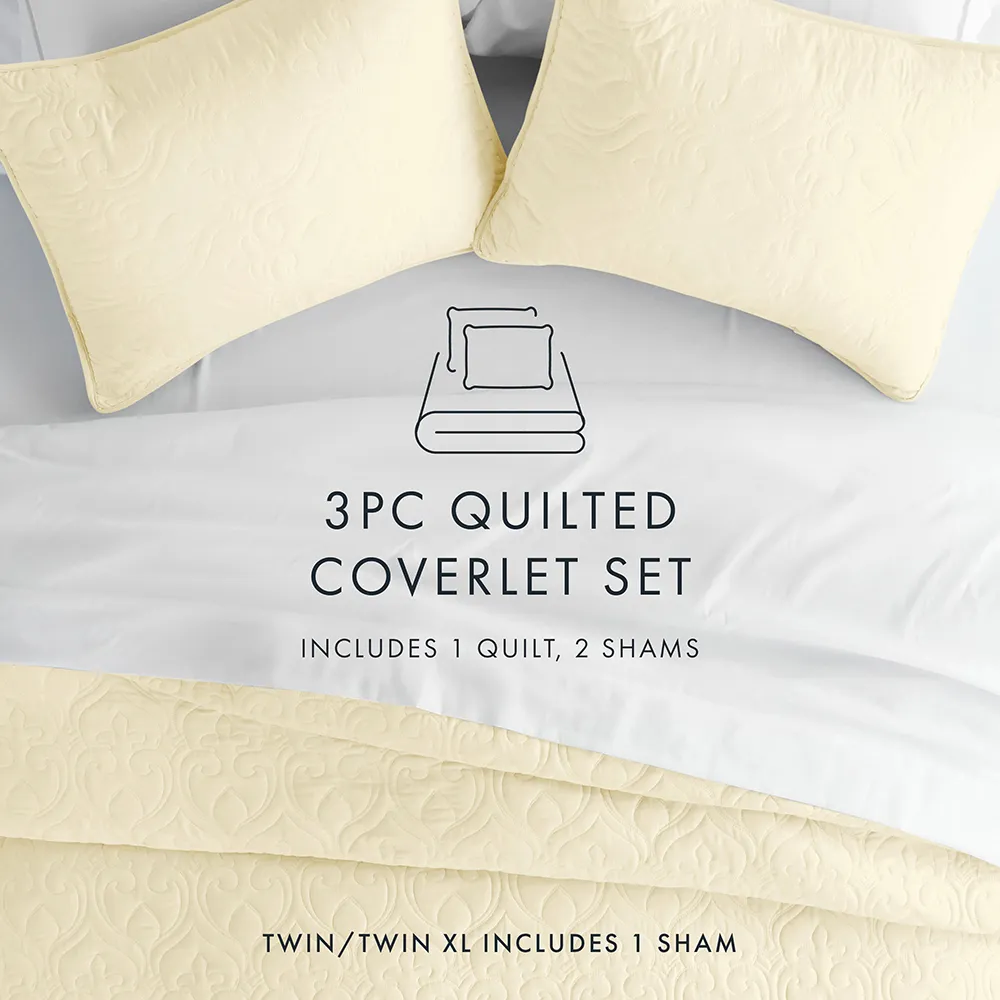 3-Piece Damask Quilted Coverlet Set - 12 Days of Deals