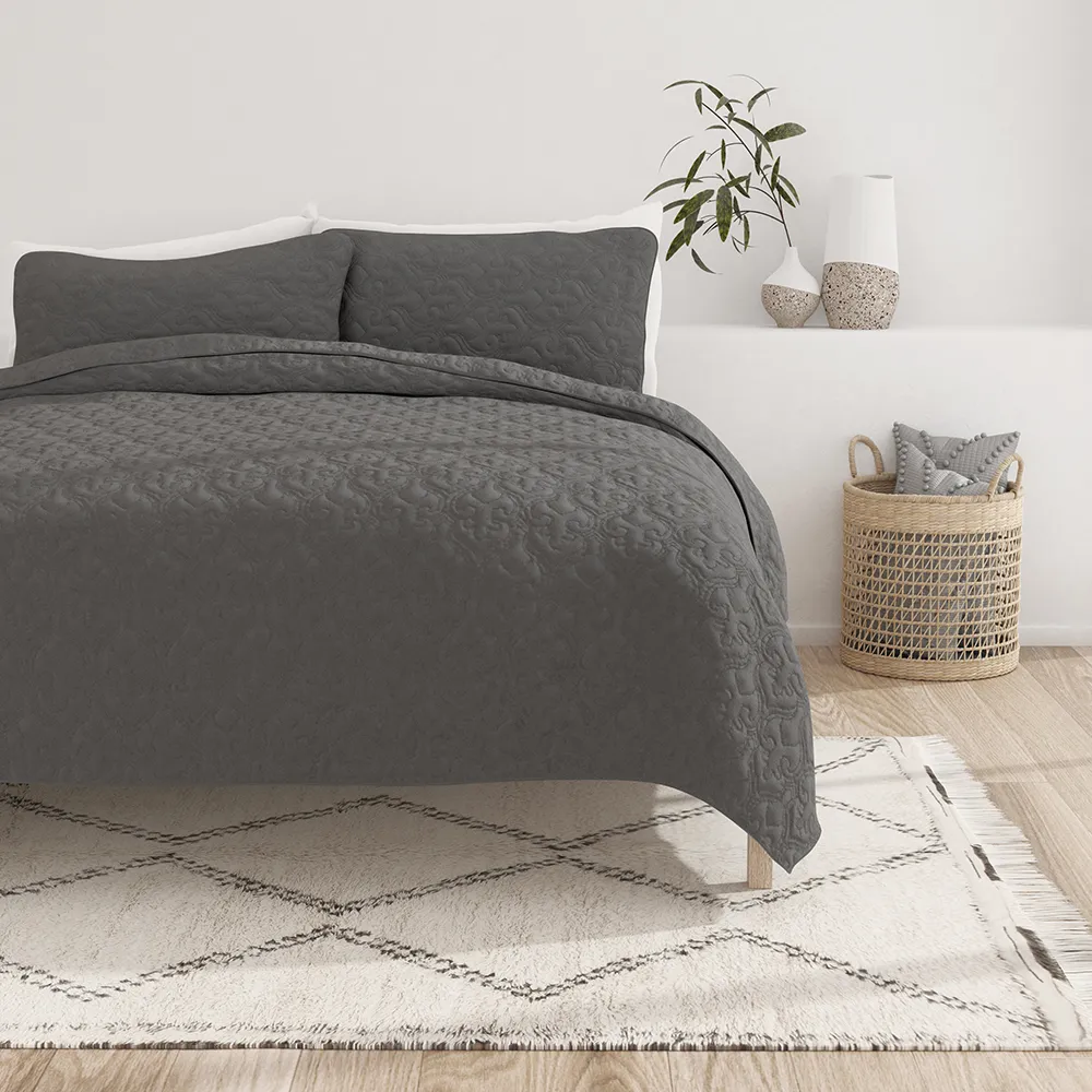 3-Piece Damask Quilted Coverlet Set - 12 Days of Deals