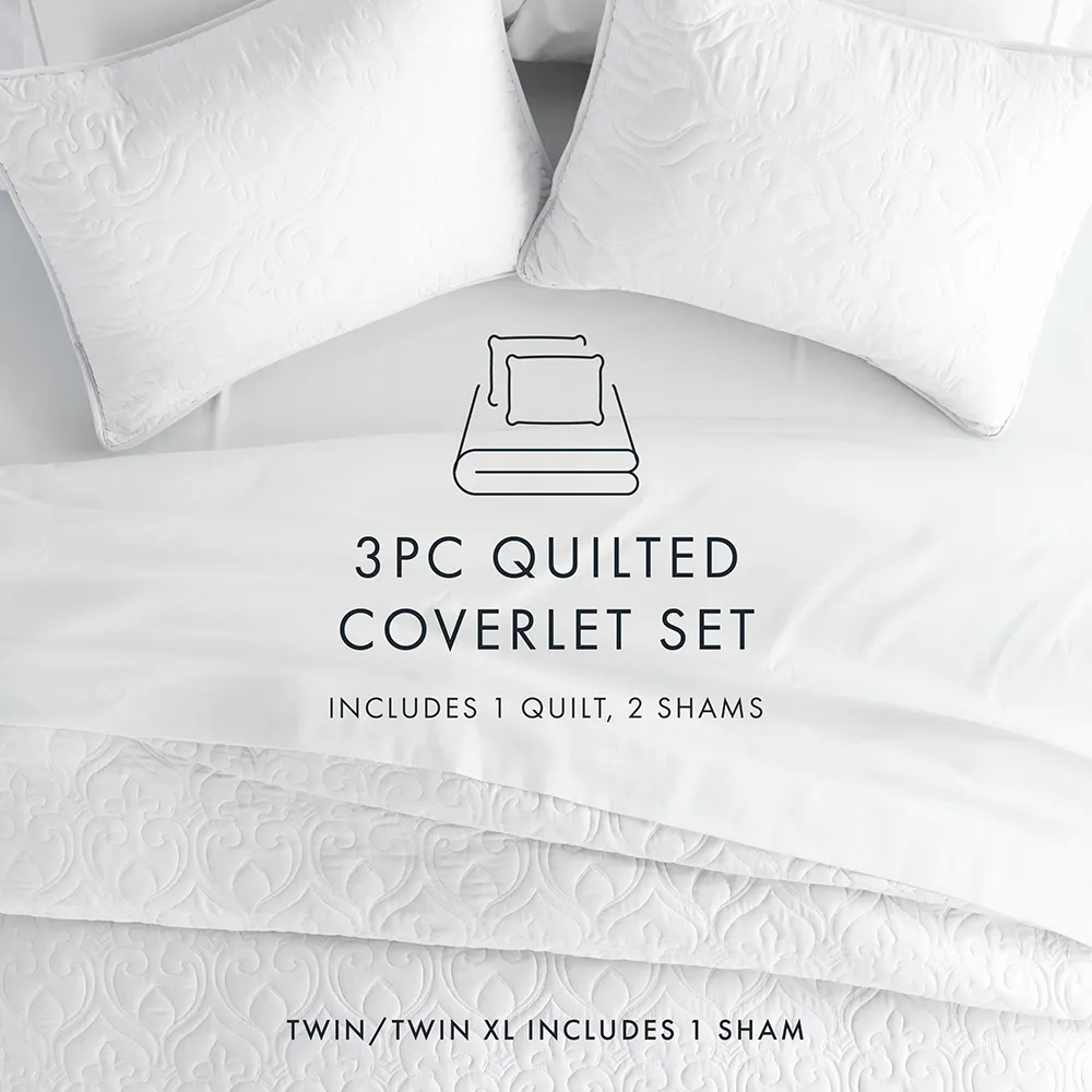 3-Piece Damask Quilted Coverlet Set - 12 Days of Deals