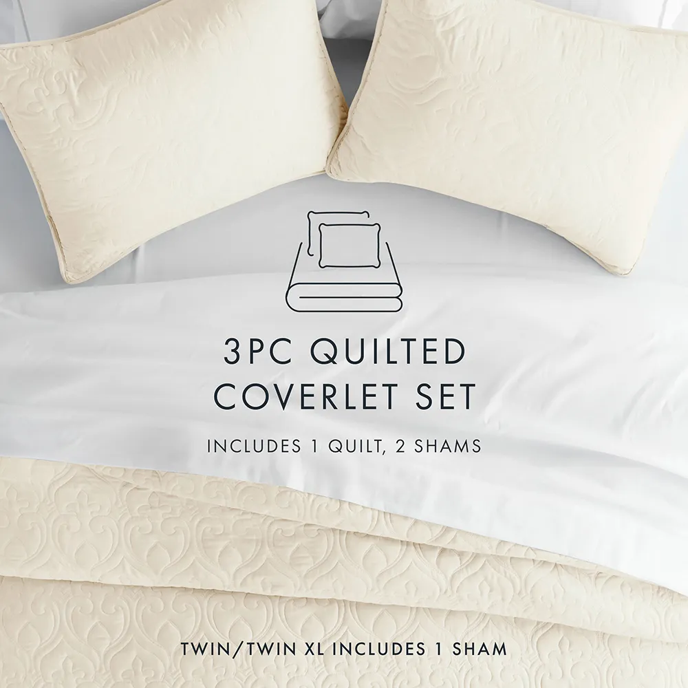 3-Piece Damask Quilted Coverlet Set - 12 Days of Deals