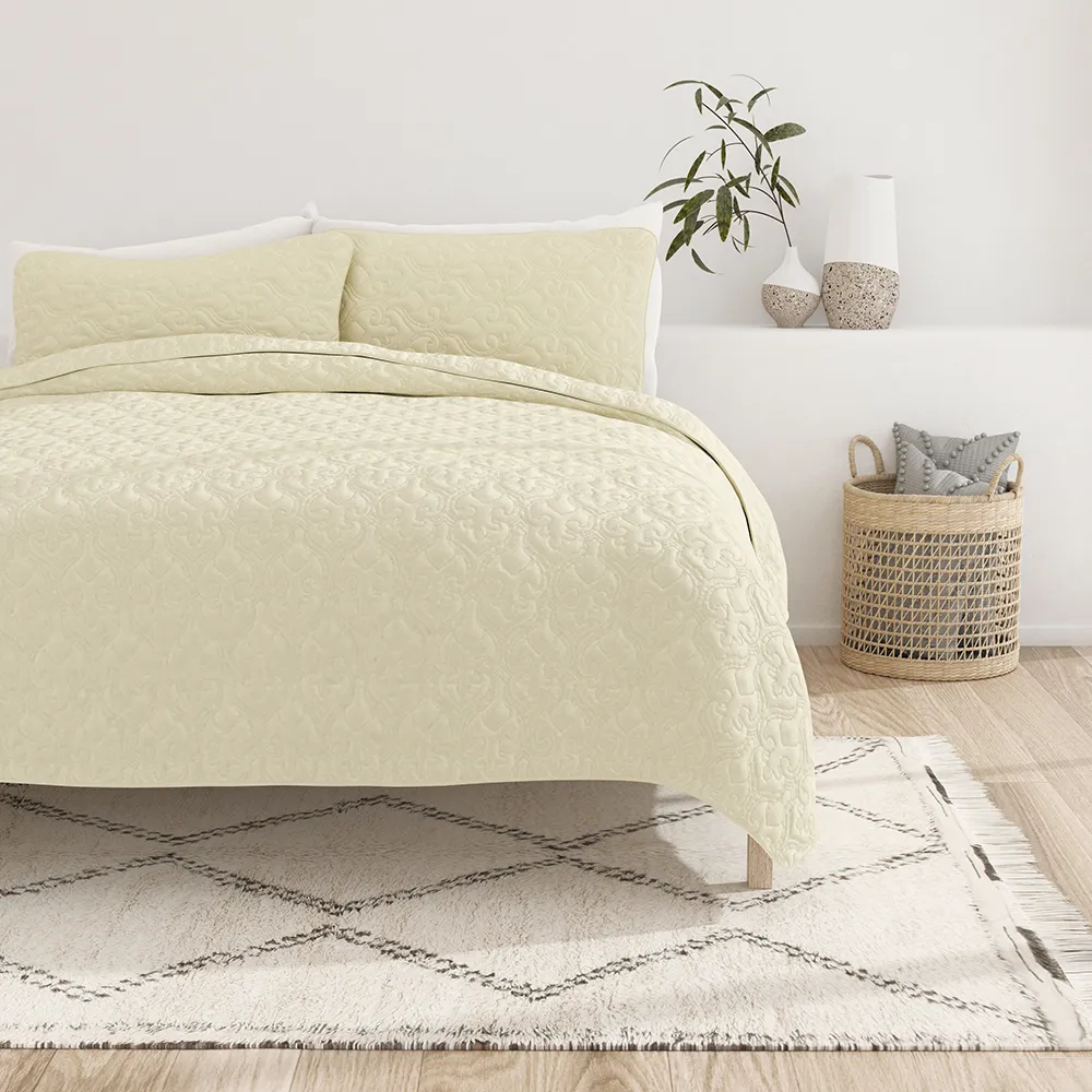 3-Piece Damask Quilted Coverlet Set - 12 Days of Deals