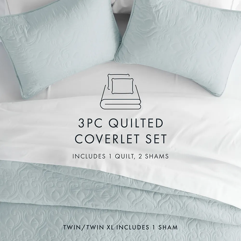 3-Piece Damask Quilted Coverlet Set - 12 Days of Deals