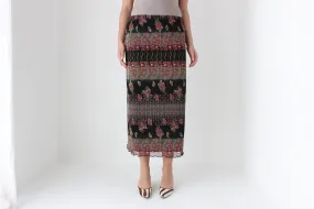 90s Printed Paisley Mesh Slip On Skirt