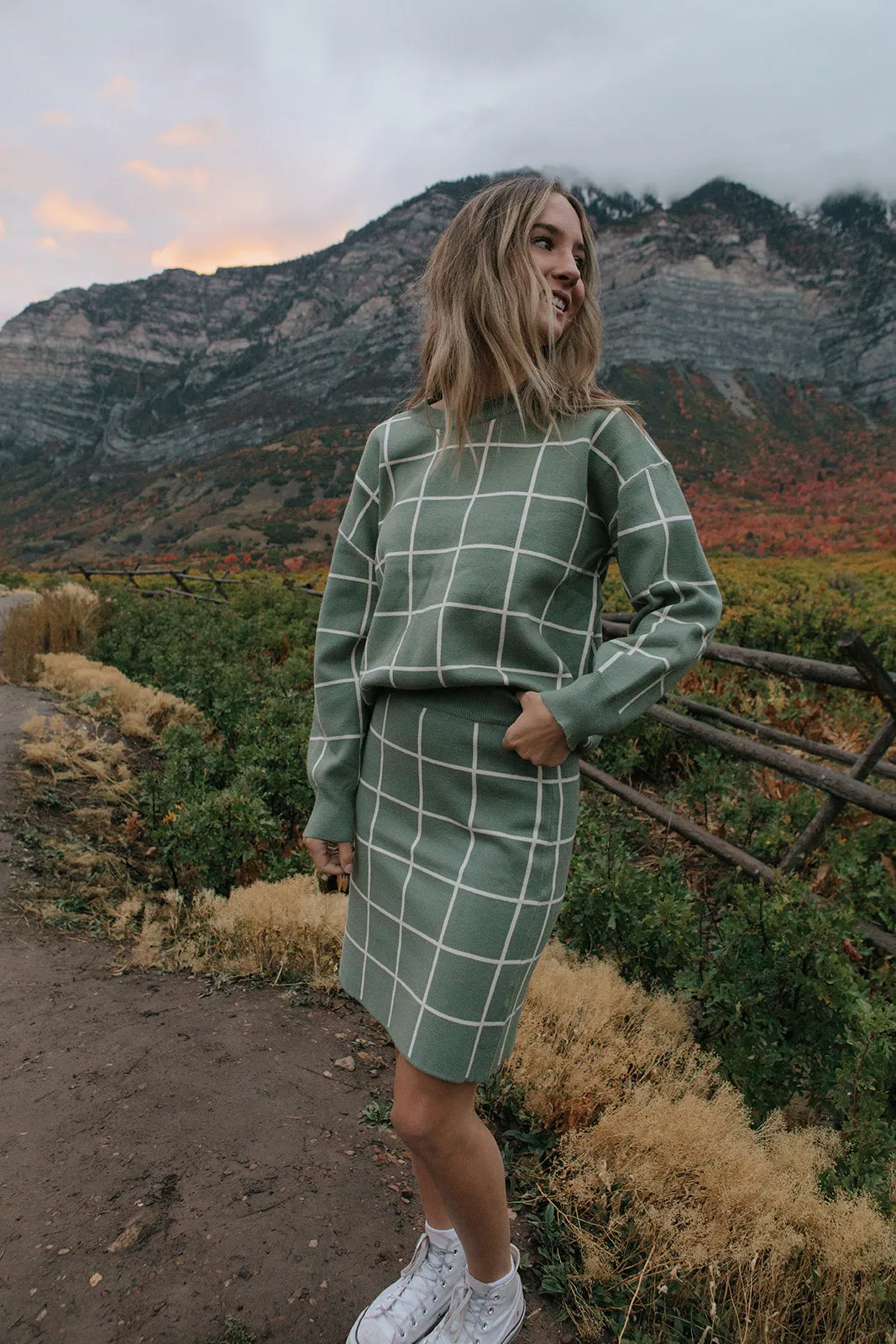 Adeline Windowpane Set・Sage