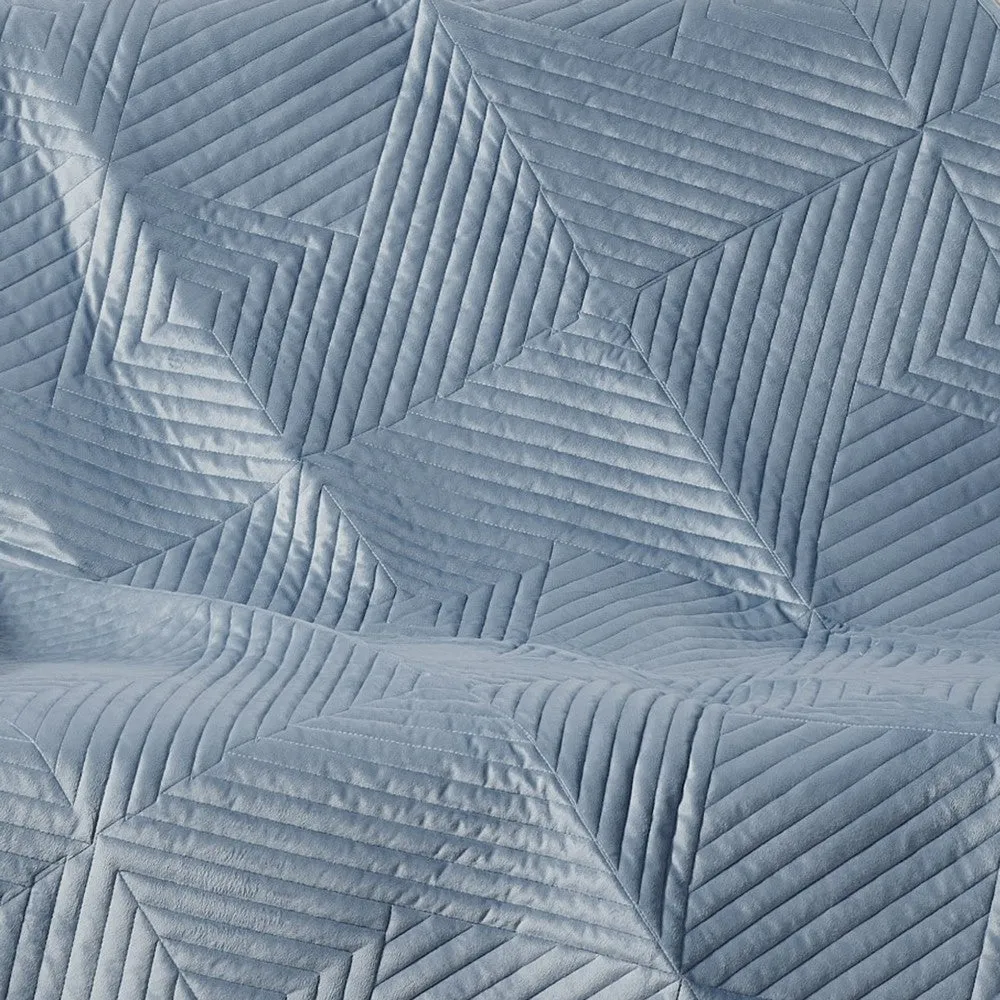 Ahab 50 x 60 Inch Quilted Throw Blanket with Fill, Dutch Velvet, Spa Blue By Casagear Home
