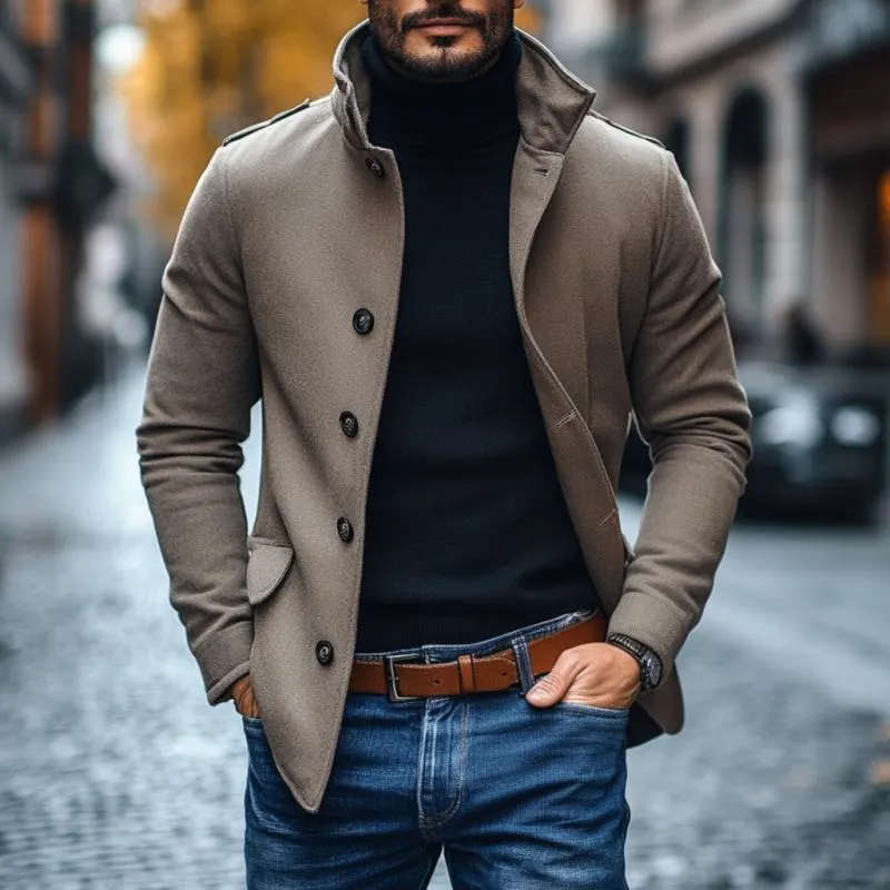 BACKWOODS | Men's Casual Wool Blend Lapel Single-breasted Slim Short Coat