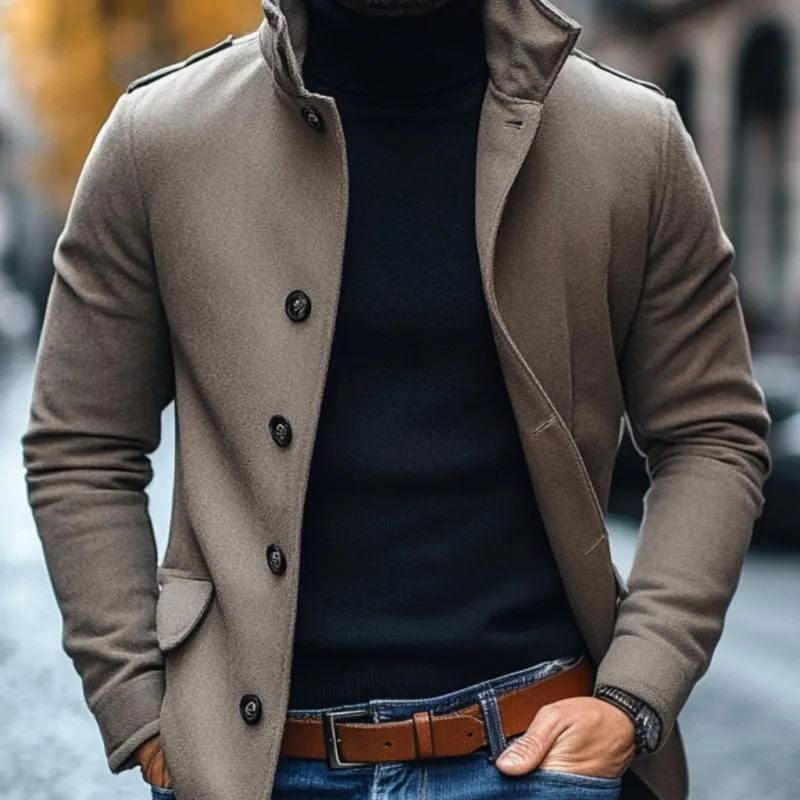 BACKWOODS | Men's Casual Wool Blend Lapel Single-breasted Slim Short Coat