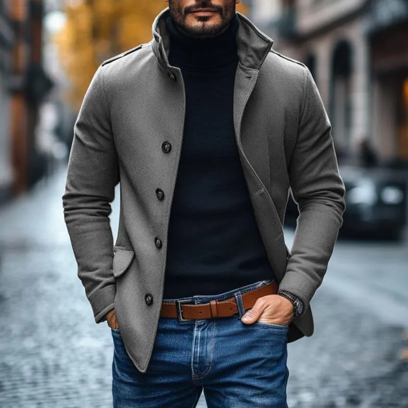 BACKWOODS | Men's Casual Wool Blend Lapel Single-breasted Slim Short Coat
