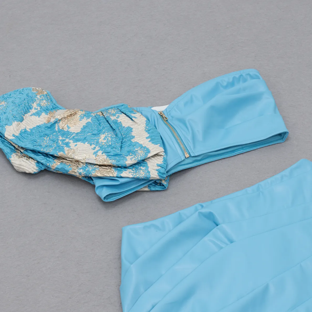 BELEN One Sleeve Off The Shoulder Two Piece | Blue