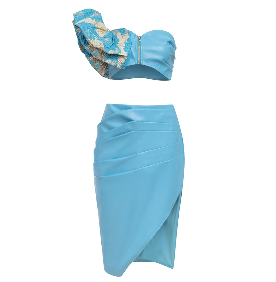 BELEN One Sleeve Off The Shoulder Two Piece | Blue