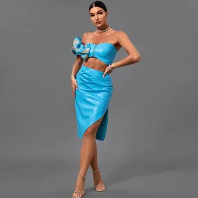 BELEN One Sleeve Off The Shoulder Two Piece | Blue
