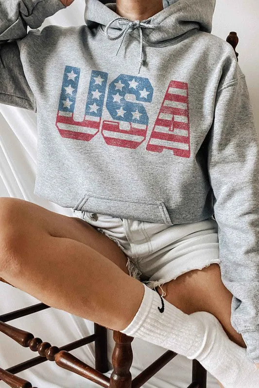 BIG USA STARS STRIPE GRAPHIC HOODIE PLUS SIZE