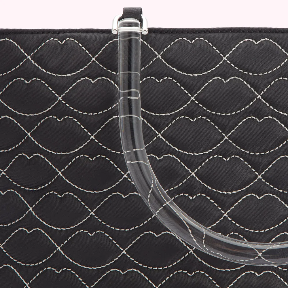 BLACK QUILTED LIPS LYRA TOTE BAG