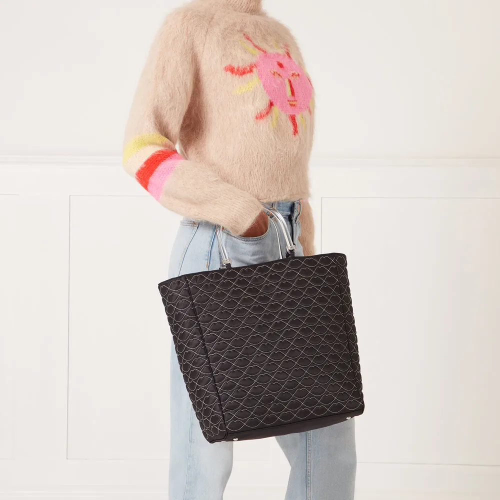 BLACK QUILTED LIPS LYRA TOTE BAG