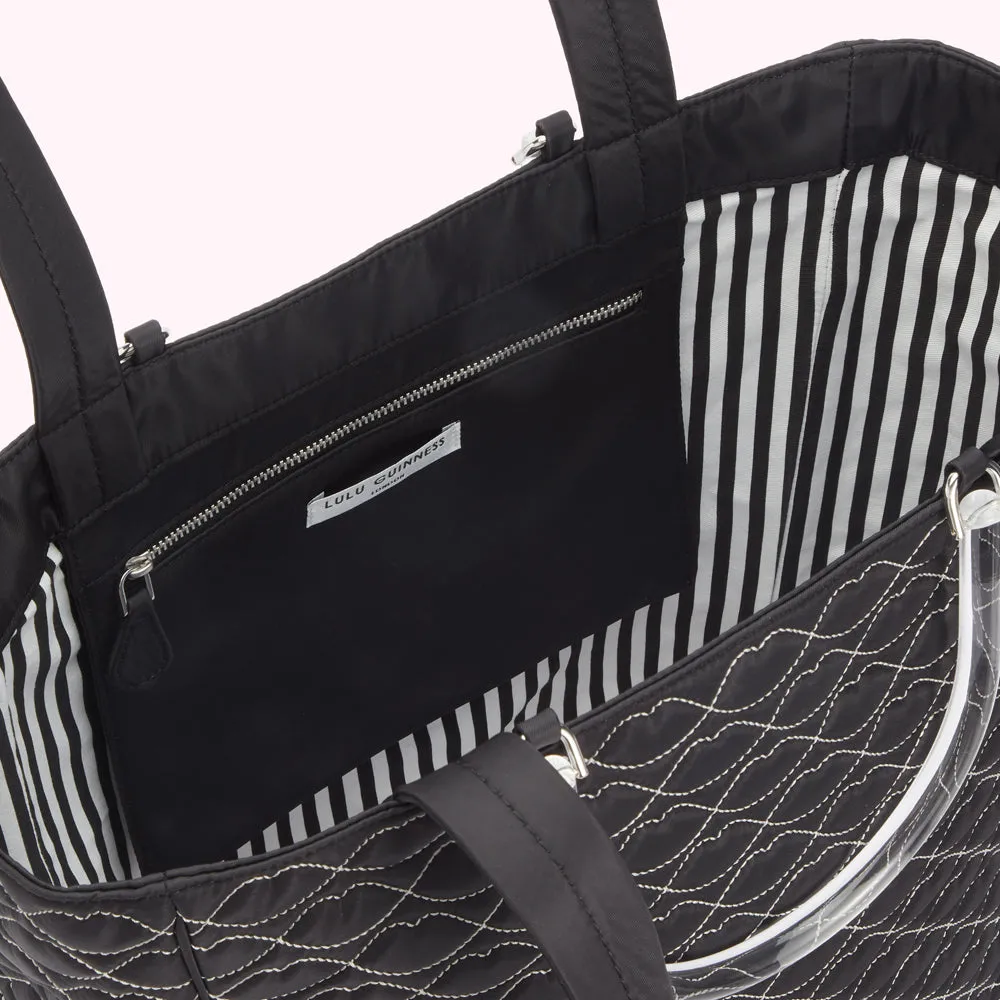 BLACK QUILTED LIPS LYRA TOTE BAG