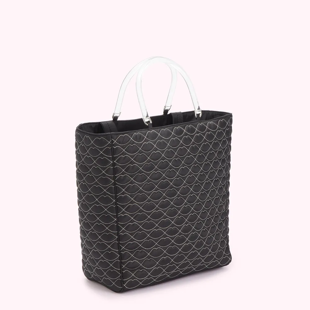 BLACK QUILTED LIPS LYRA TOTE BAG