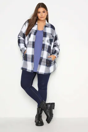 Blue White Oversized check shacket For Her-2015