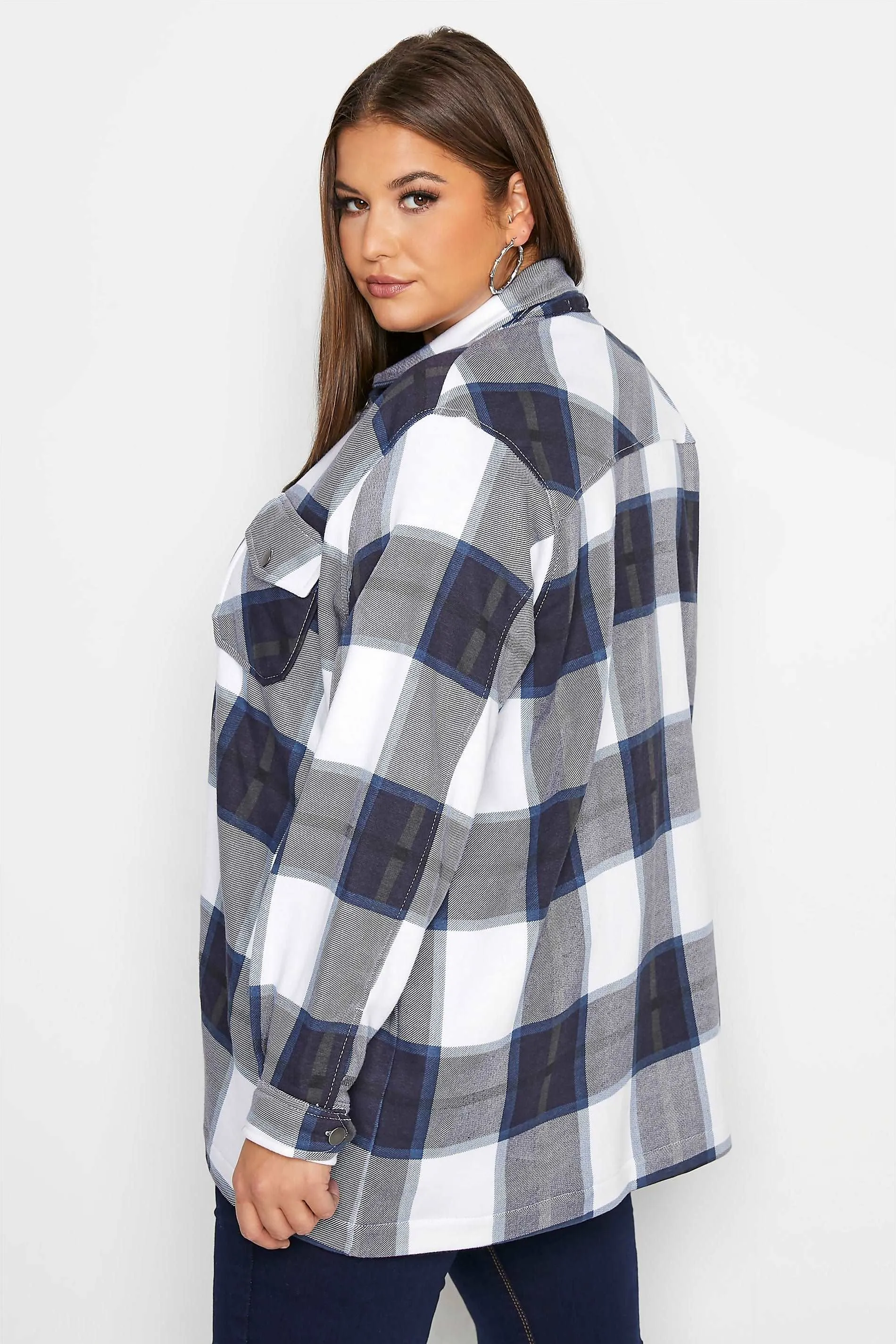 Blue White Oversized check shacket For Her-2015