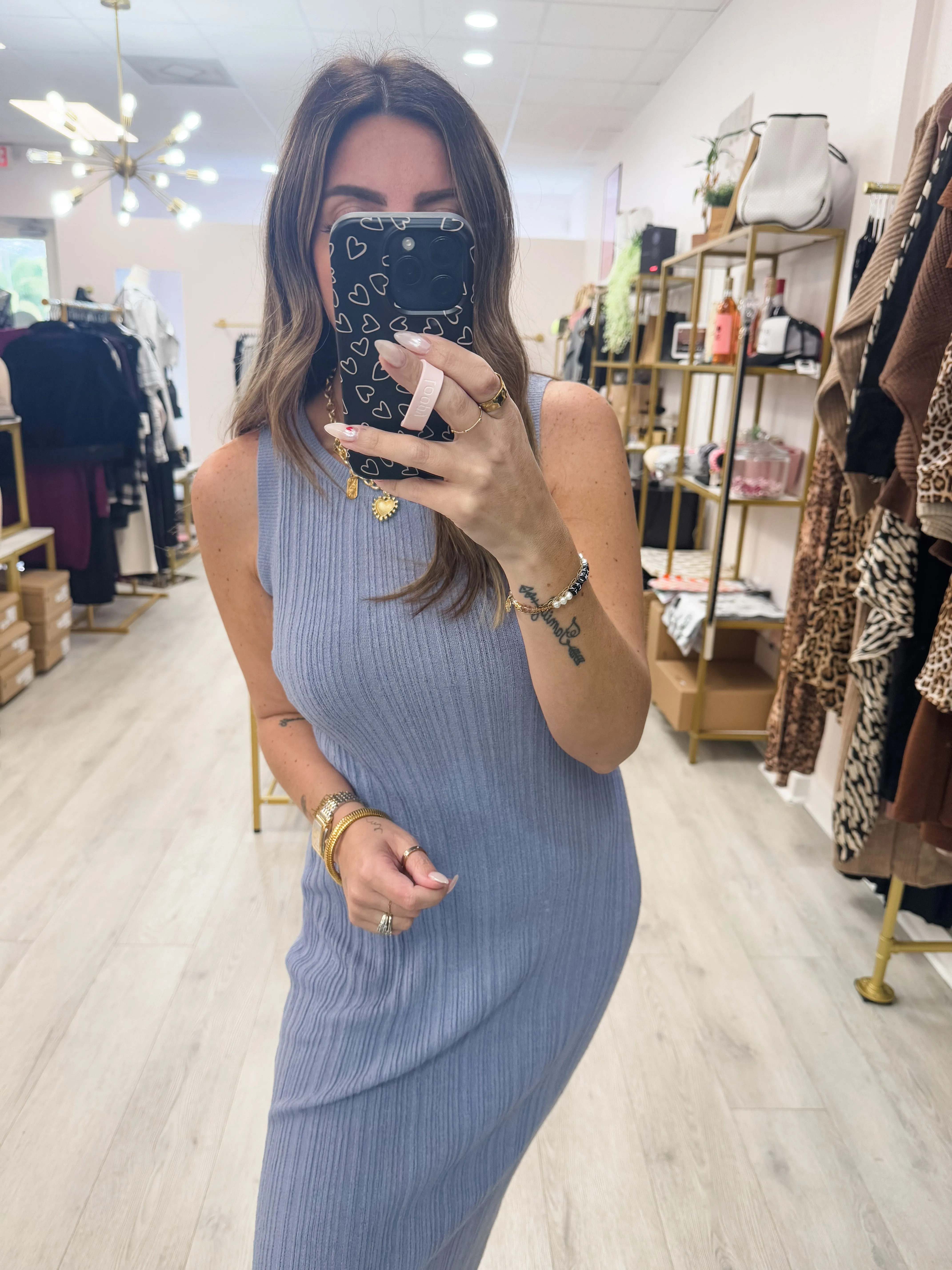 Bodycon Side Slit Chambray Colored Dress