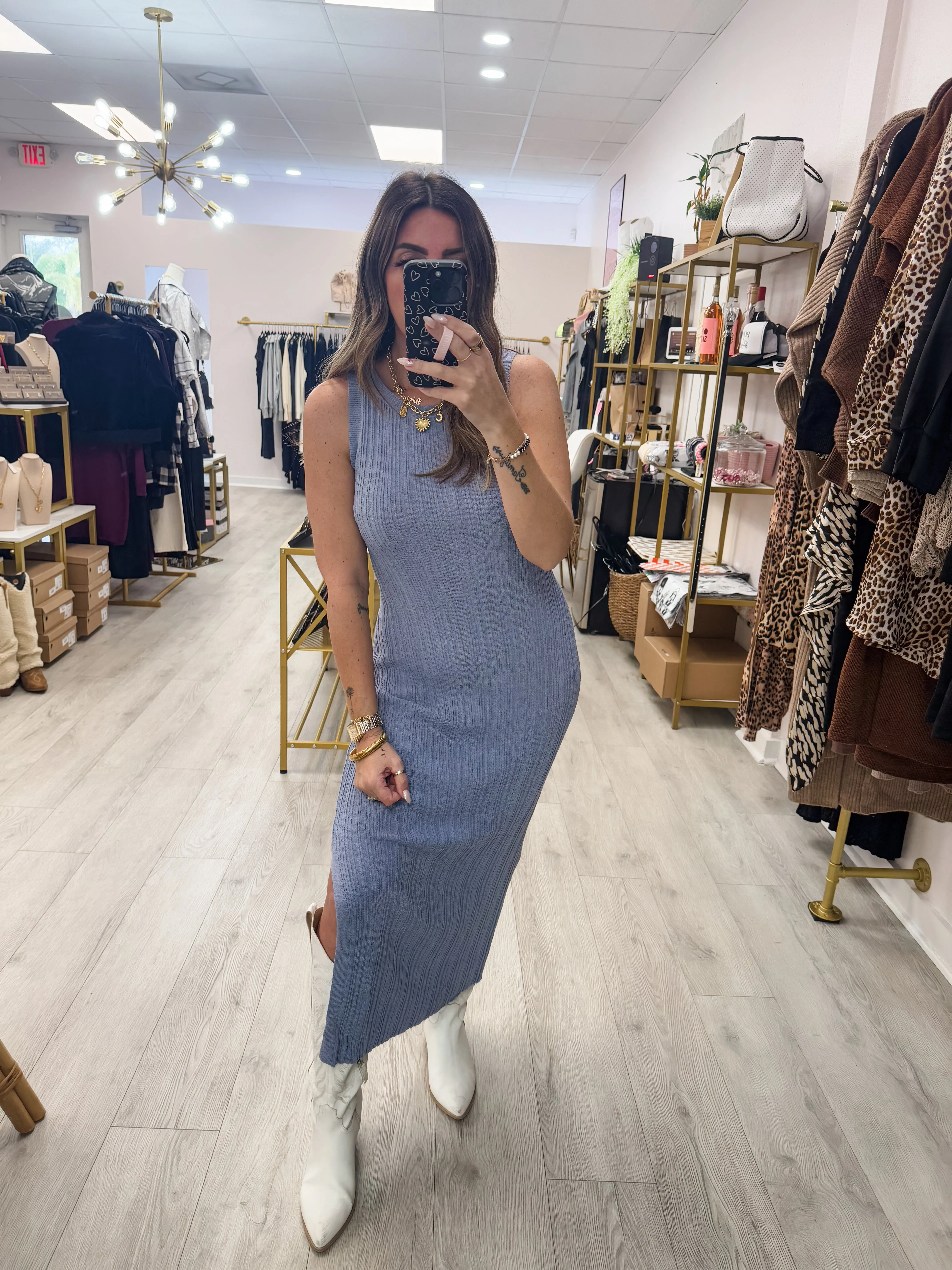 Bodycon Side Slit Chambray Colored Dress