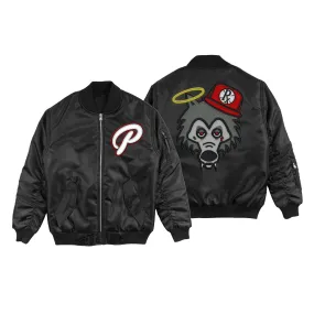 Bomber Jacket - Black Satin Wolf
