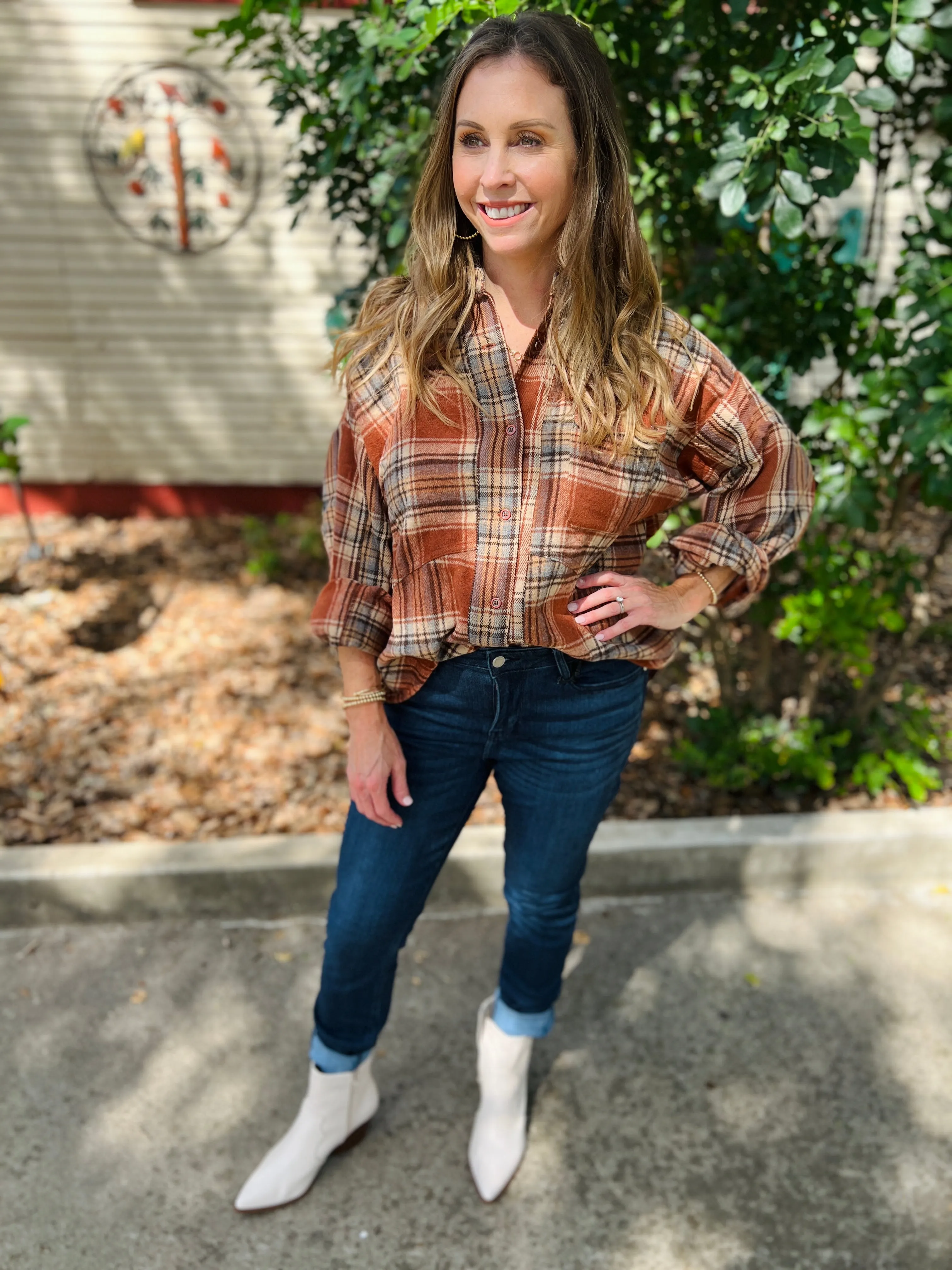 Brown Plaid Button Down Shacket