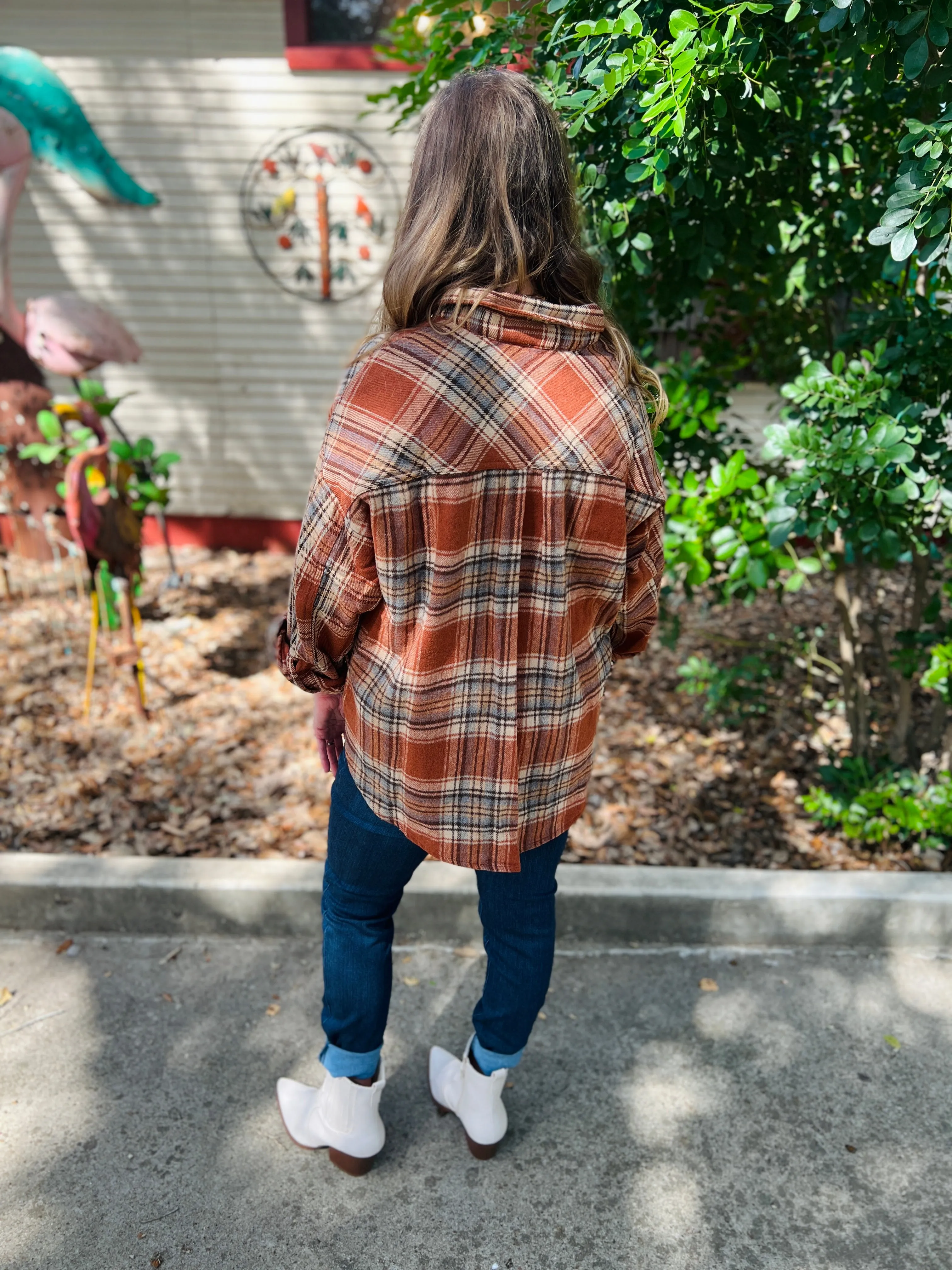 Brown Plaid Button Down Shacket