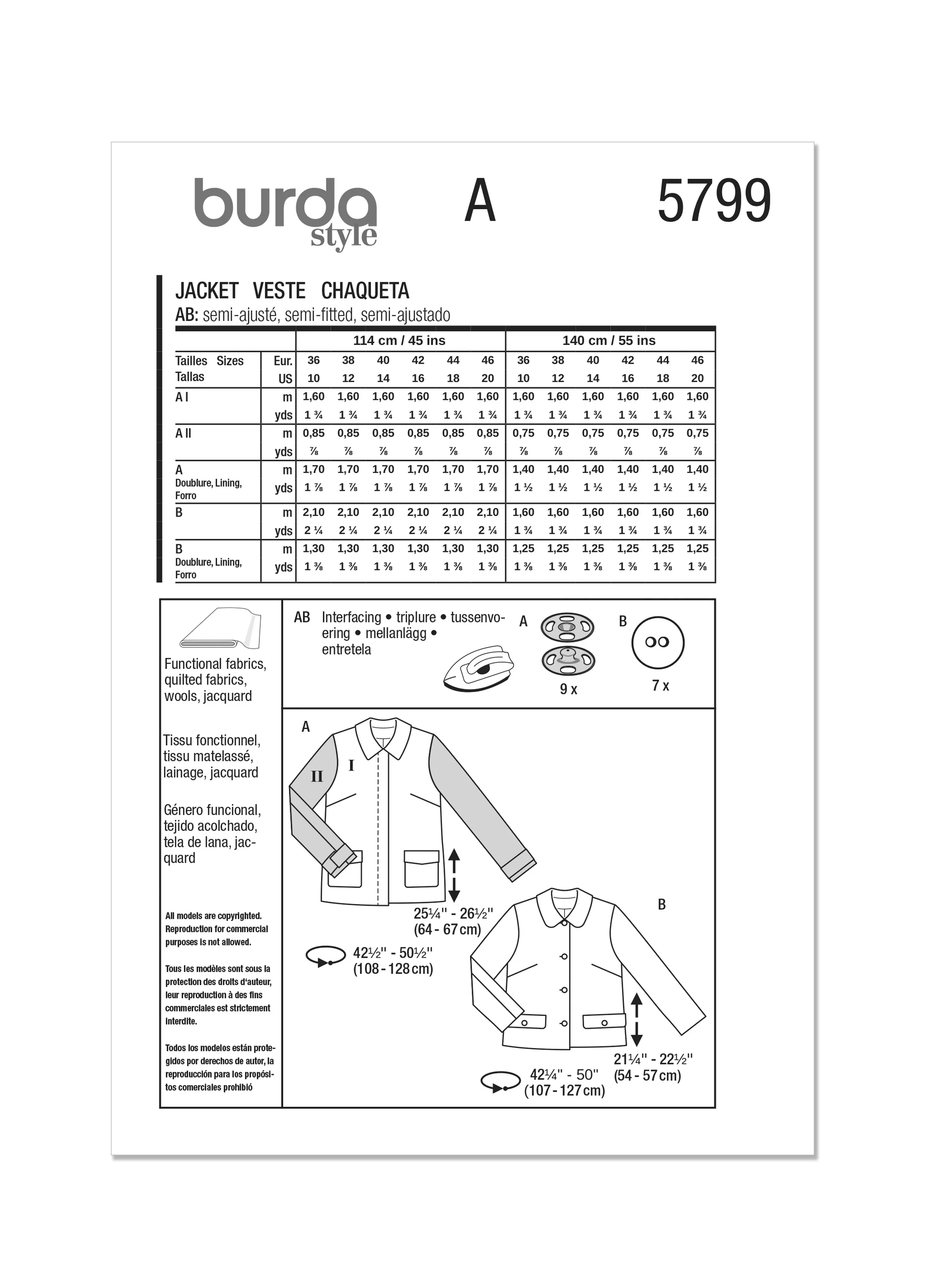 Burda Style Pattern 5799 Men's Jacket