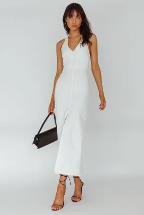 Button Denim Maxi Dress- White