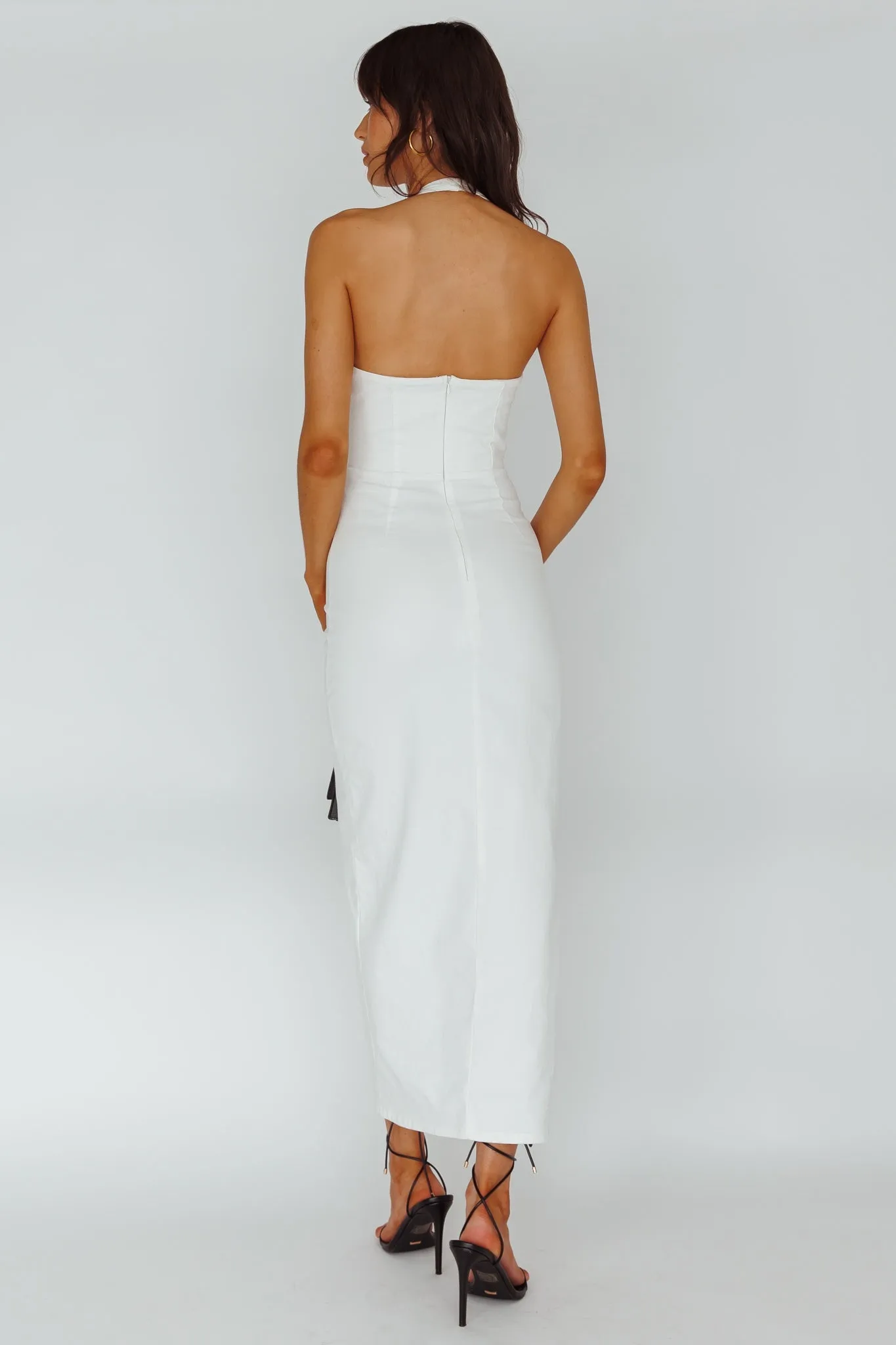 Button Denim Maxi Dress- White