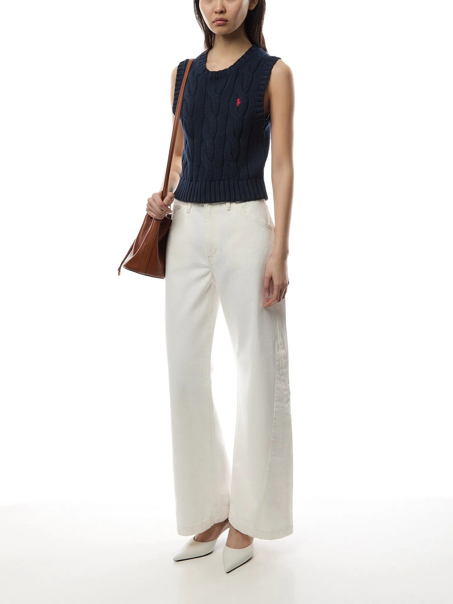 Cable-Knit Cotton Cropped Vest