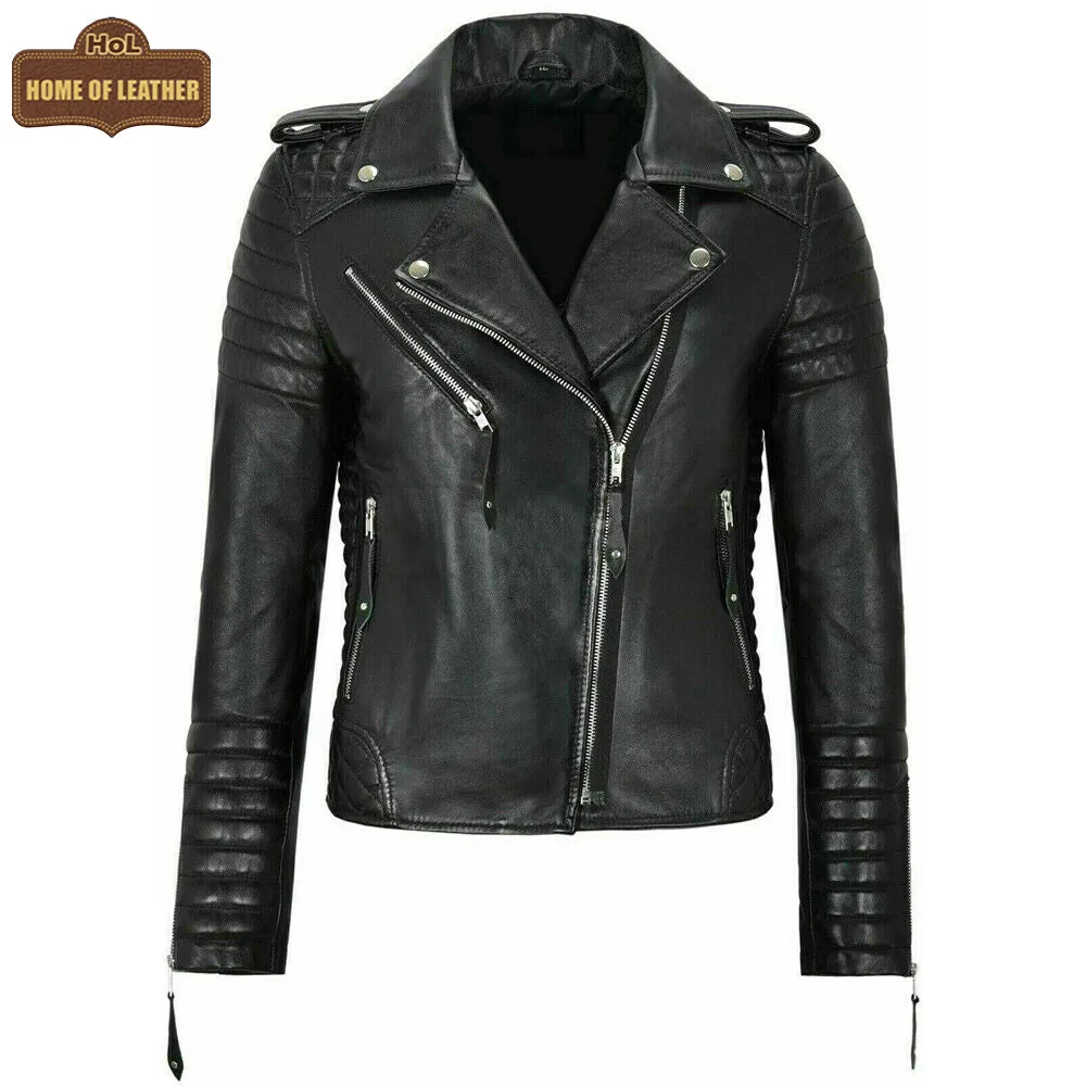 Classic Biker Fashion Women's Black Jacket Real Leather Biker Ladies Jacket | Sale