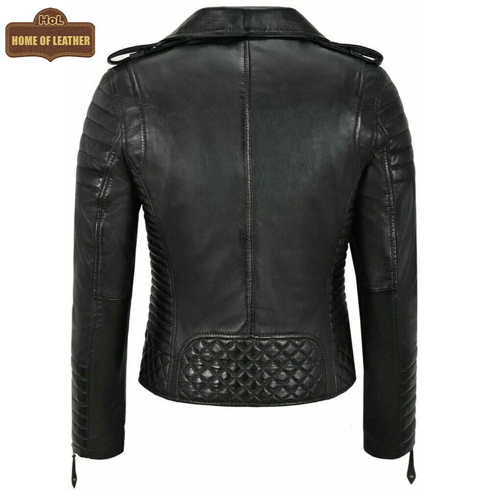 Classic Biker Fashion Women's Black Jacket Real Leather Biker Ladies Jacket | Sale
