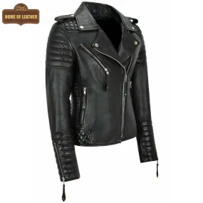 Classic Biker Fashion Women's Black Jacket Real Leather Biker Ladies Jacket | Sale