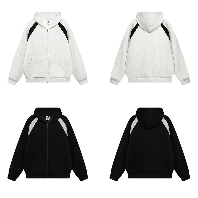 Classic Noir Contrast Zip Up Hoodie