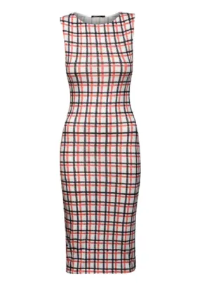 Dreams Multi Checked Bodycon Midi Sleeveless Dress