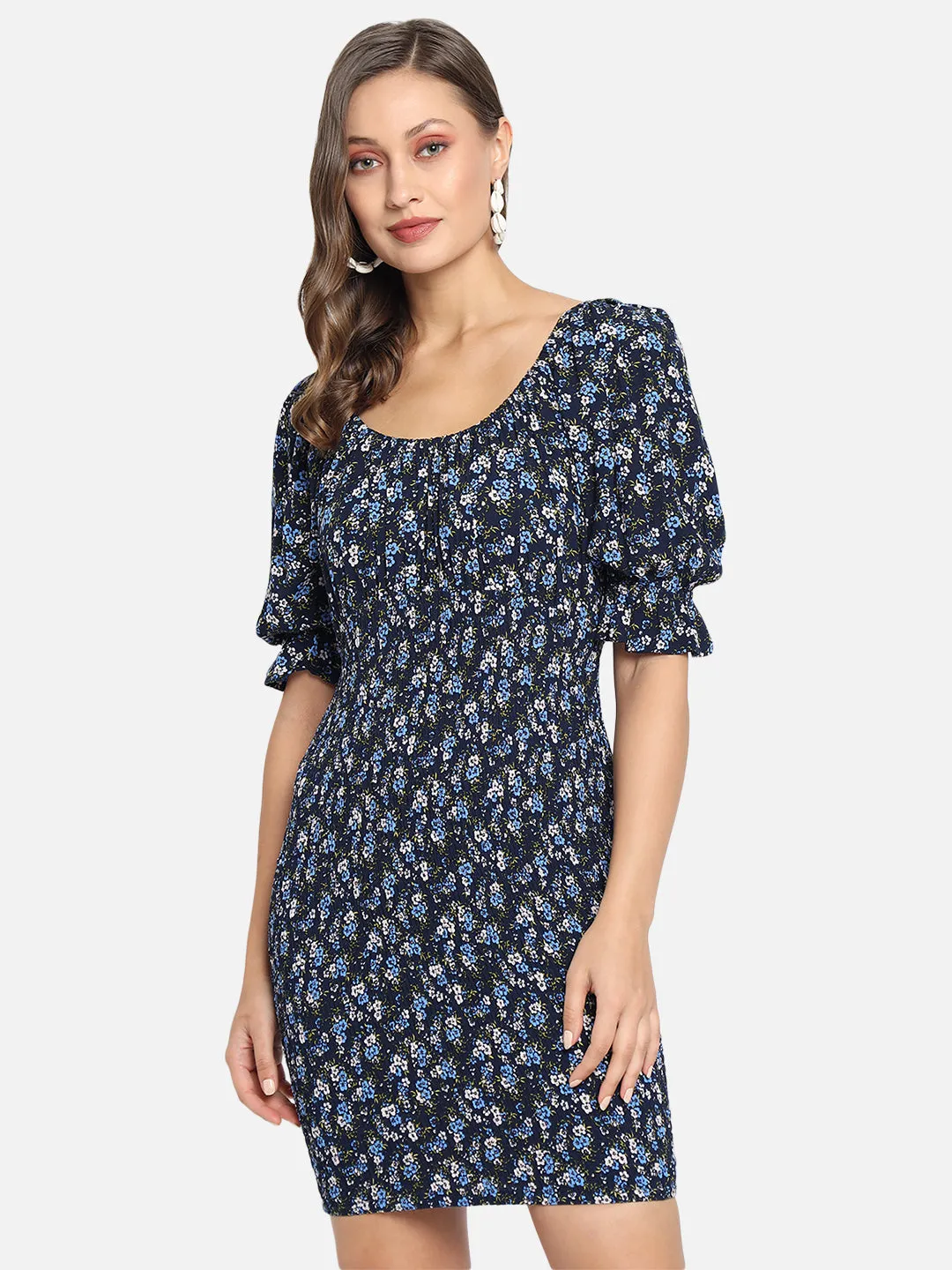 Floral Print Smocking Dress