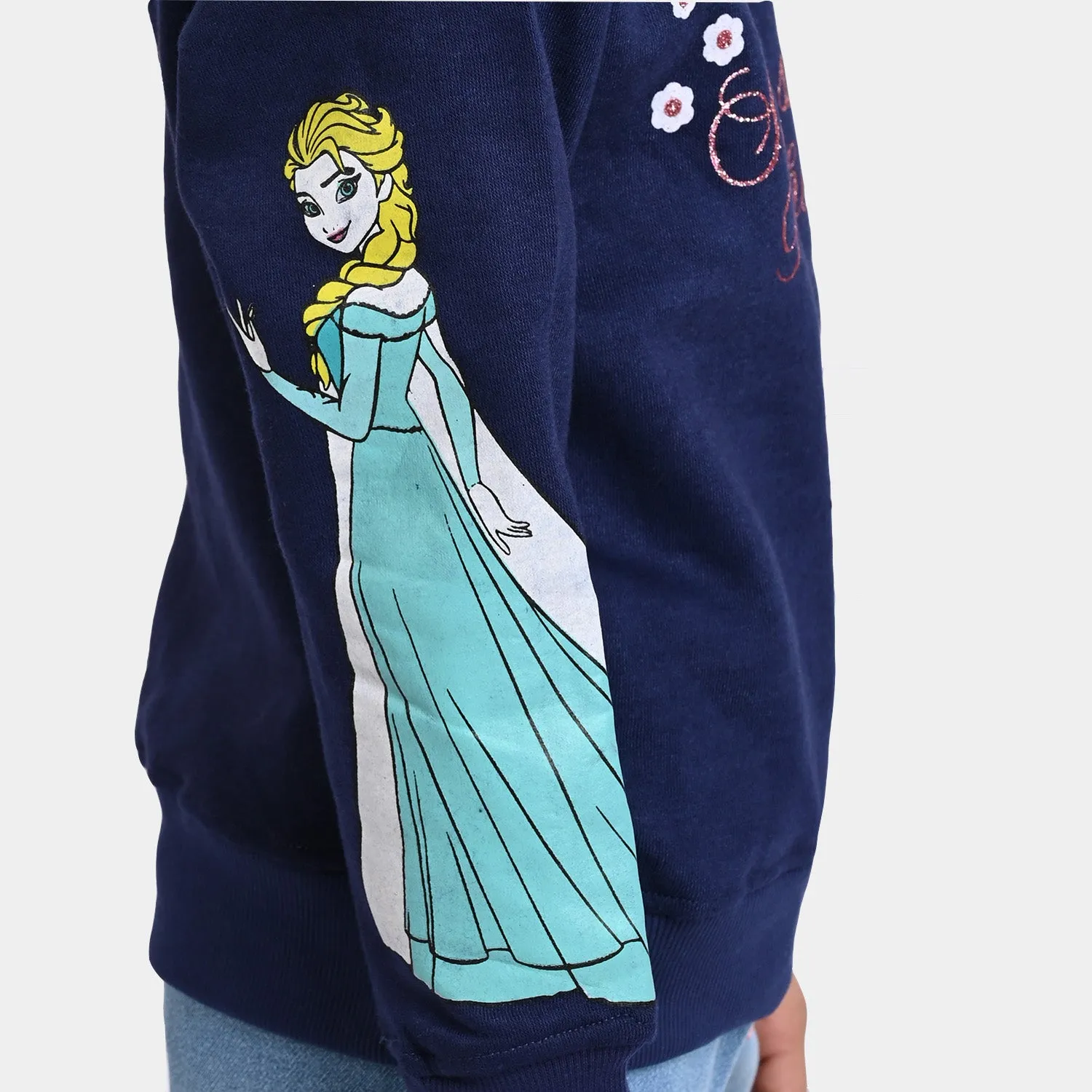 Girls Fleece Sweatshirt Sisters-NAVY
