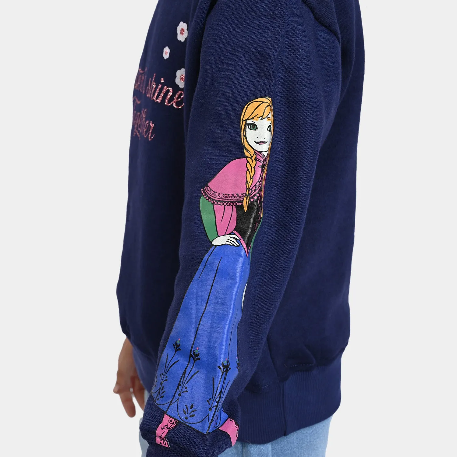 Girls Fleece Sweatshirt Sisters-NAVY