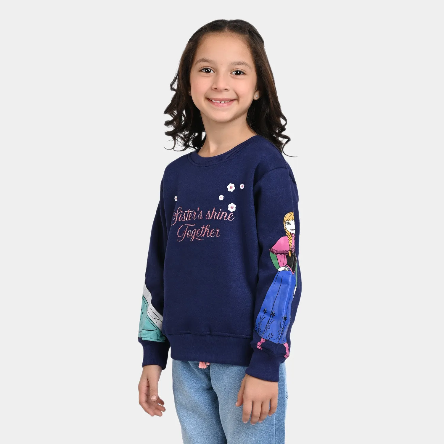 Girls Fleece Sweatshirt Sisters-NAVY