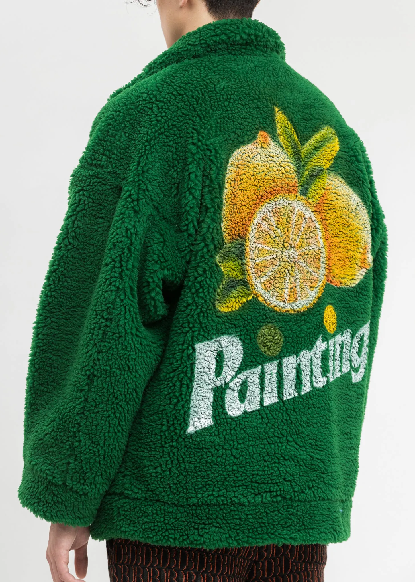 Green Hand-Painted Recycle Fur Jacket