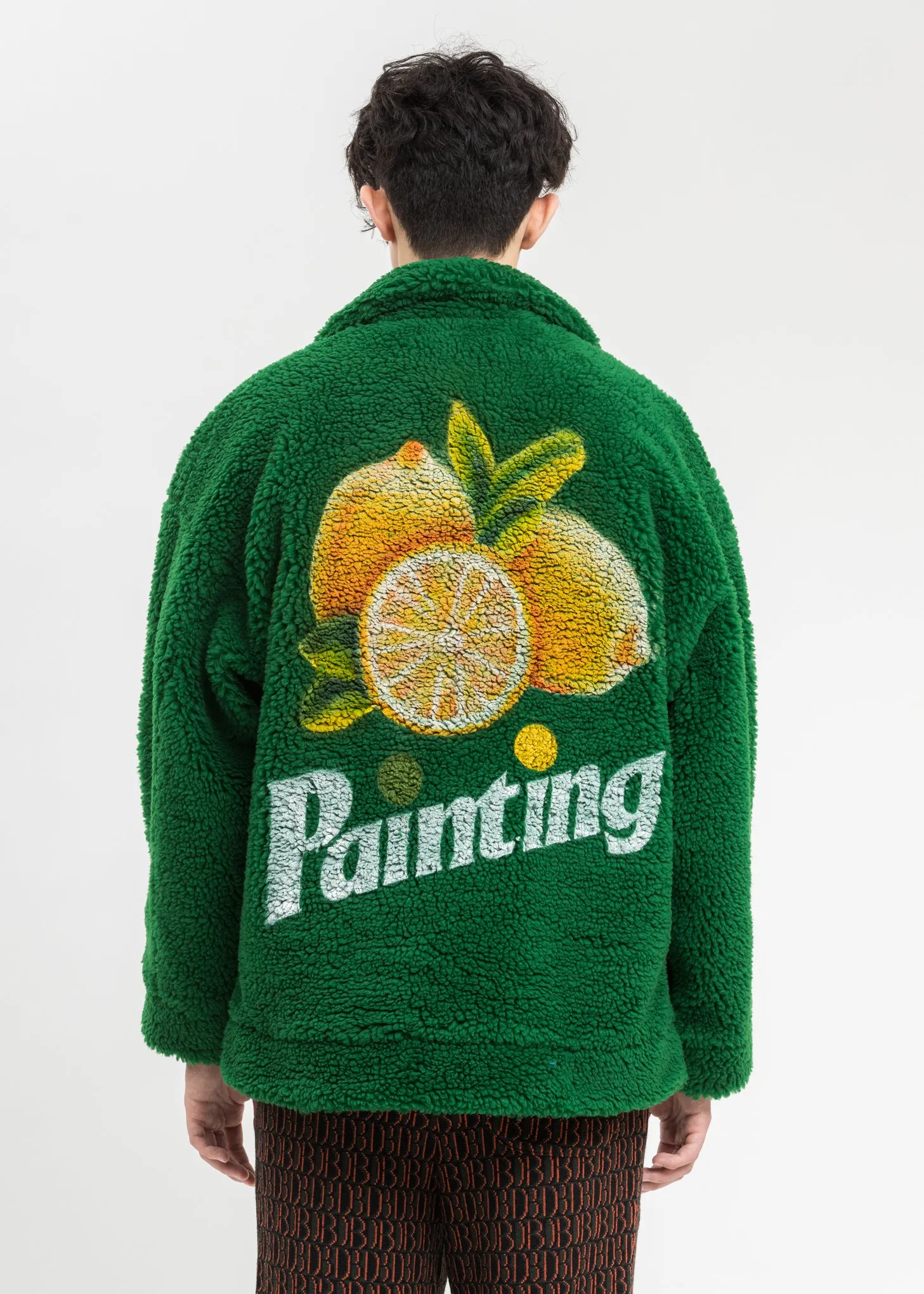Green Hand-Painted Recycle Fur Jacket