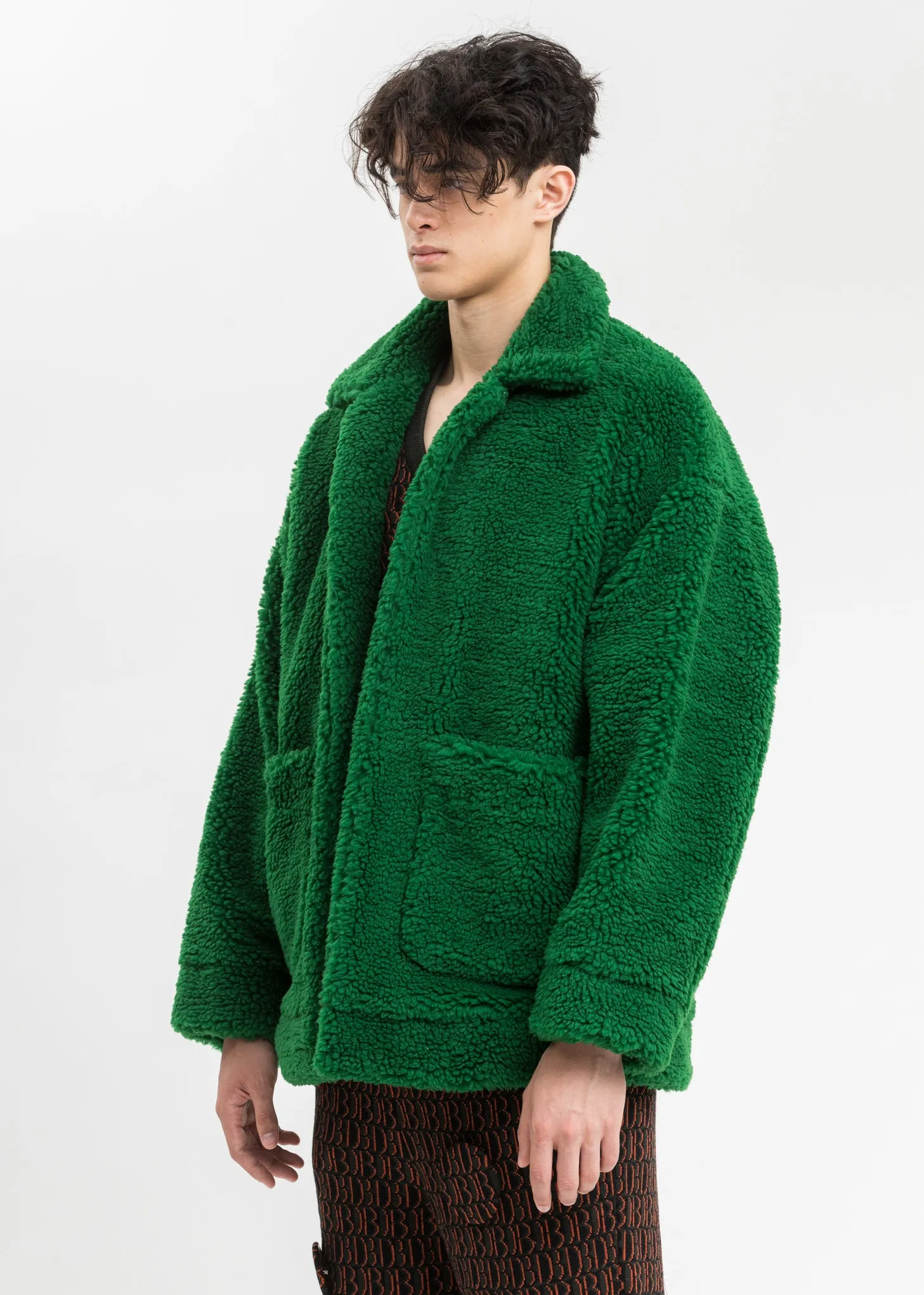 Green Hand-Painted Recycle Fur Jacket