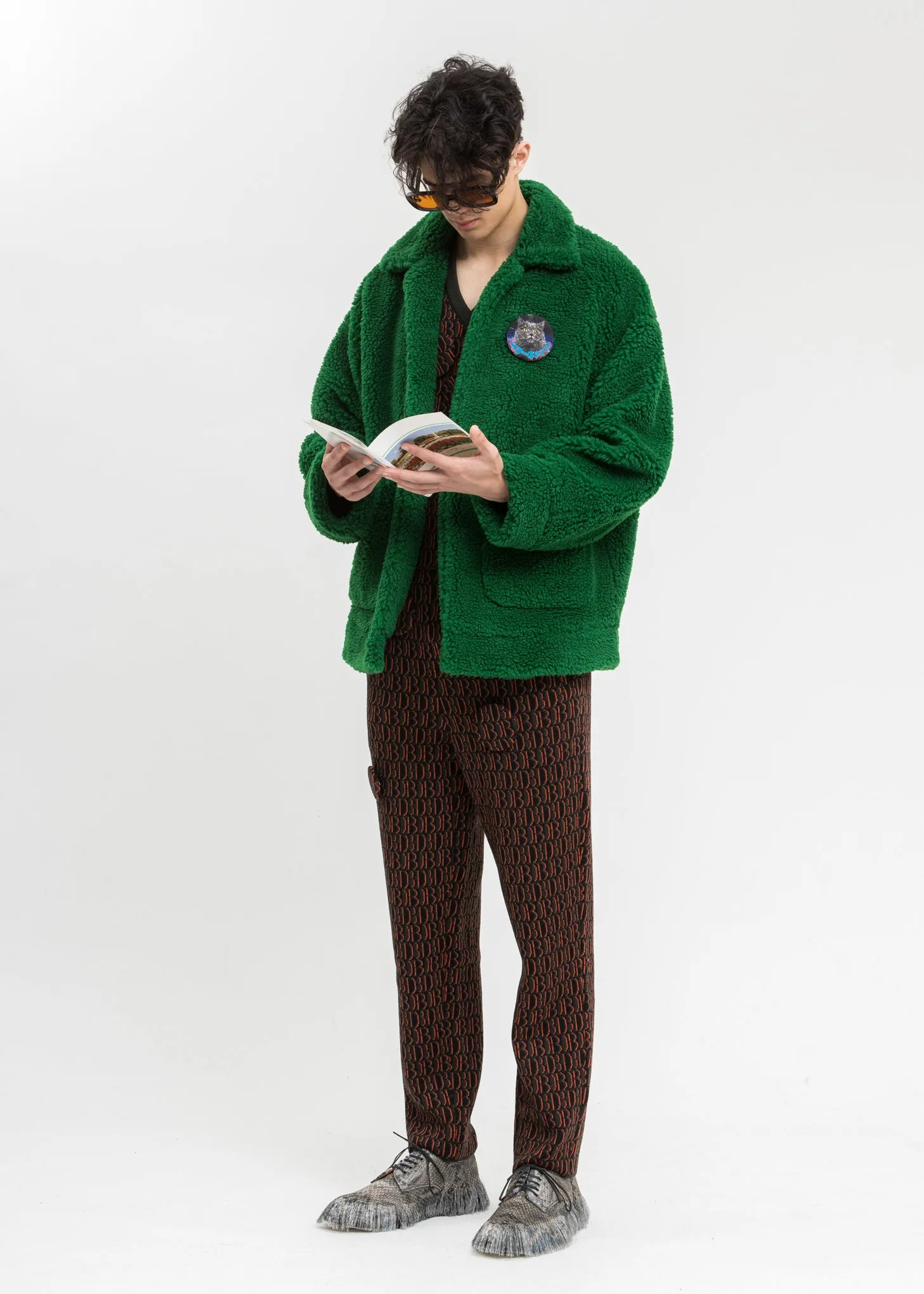 Green Hand-Painted Recycle Fur Jacket