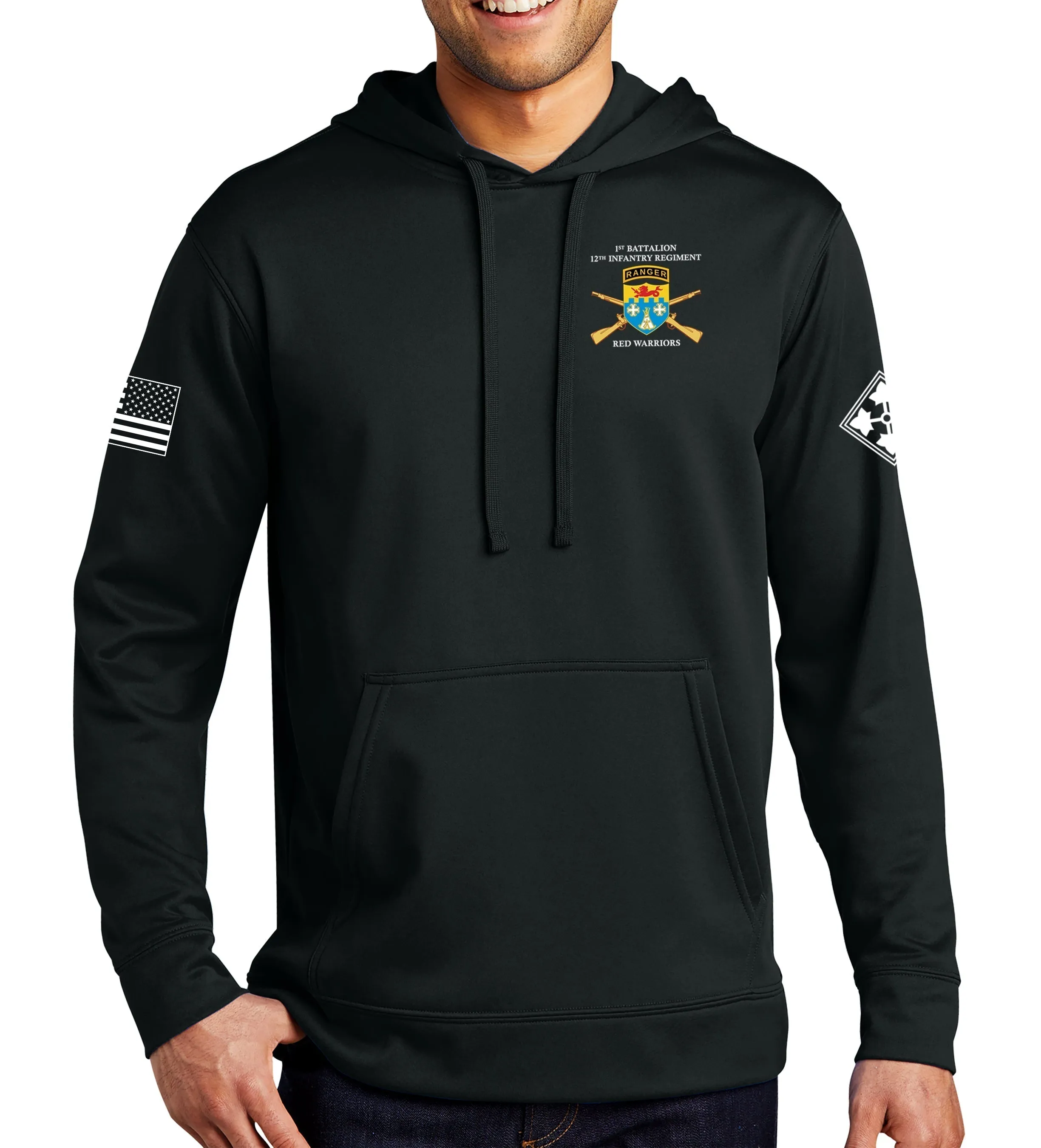 H Co Performance Hoodie Black on Black Sweatshirt. (This material is lighter than the 50-50) This sweatshirt is NOT approved for PT.