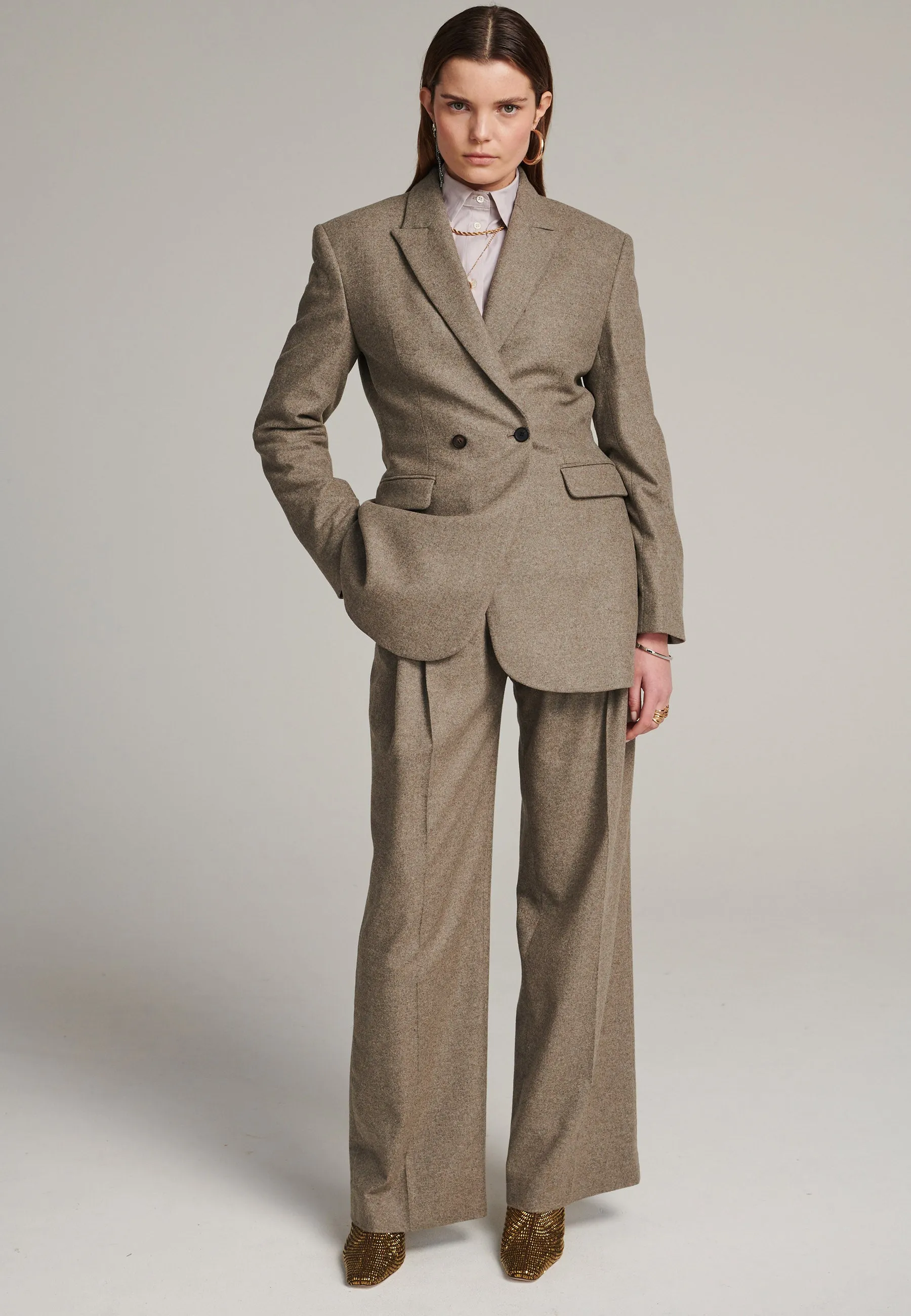 Hammer double-breasted flannel stone blazer